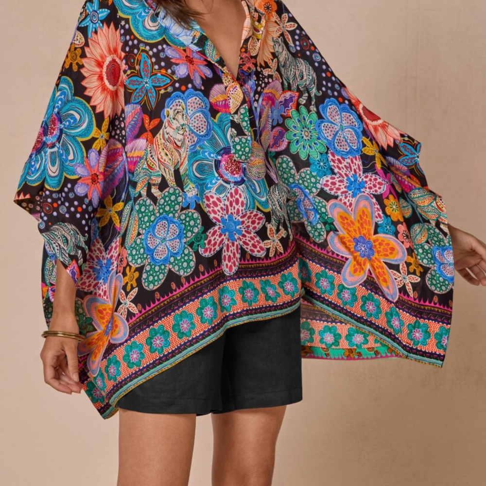 Johnny Was Silk Poncho/Tunic Top